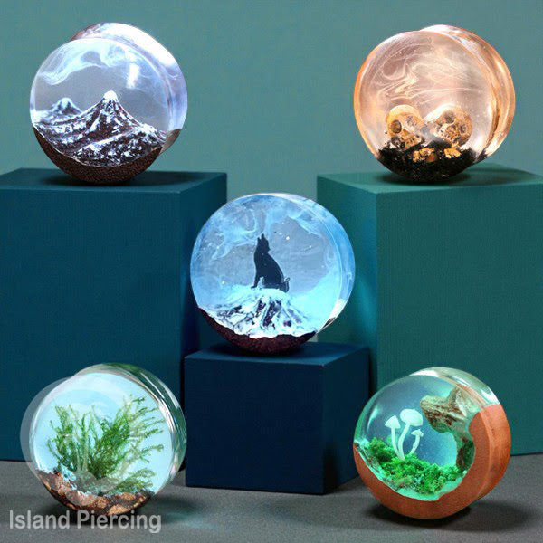 Tindik Ear-plug Piercing dari kayu dan resin buatan tangan banyak motif istimewa