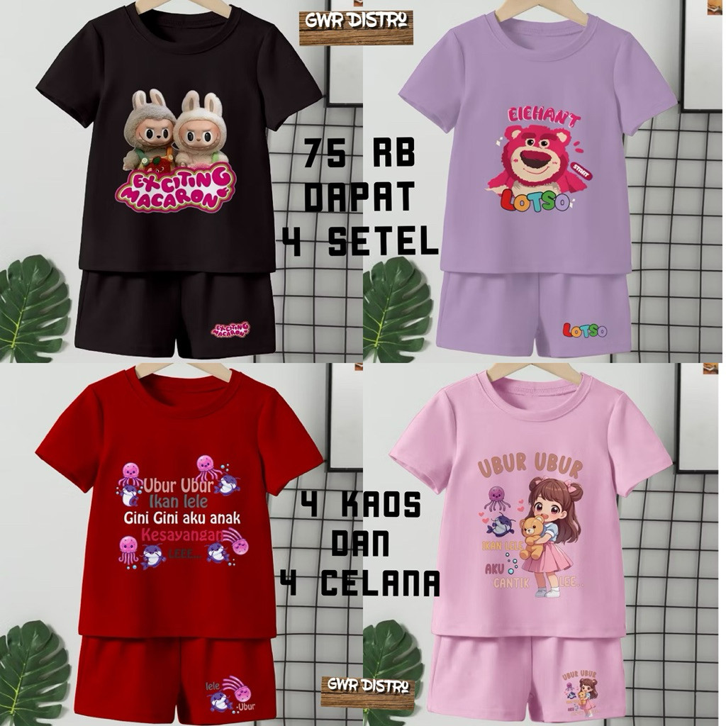 KEENAN Stelan Kaos Anak 2Thn Sampai 12Thn 75Rb Dapat 4 Stel Kaos Anak Perempuan Dan Laki-Laki Motif 