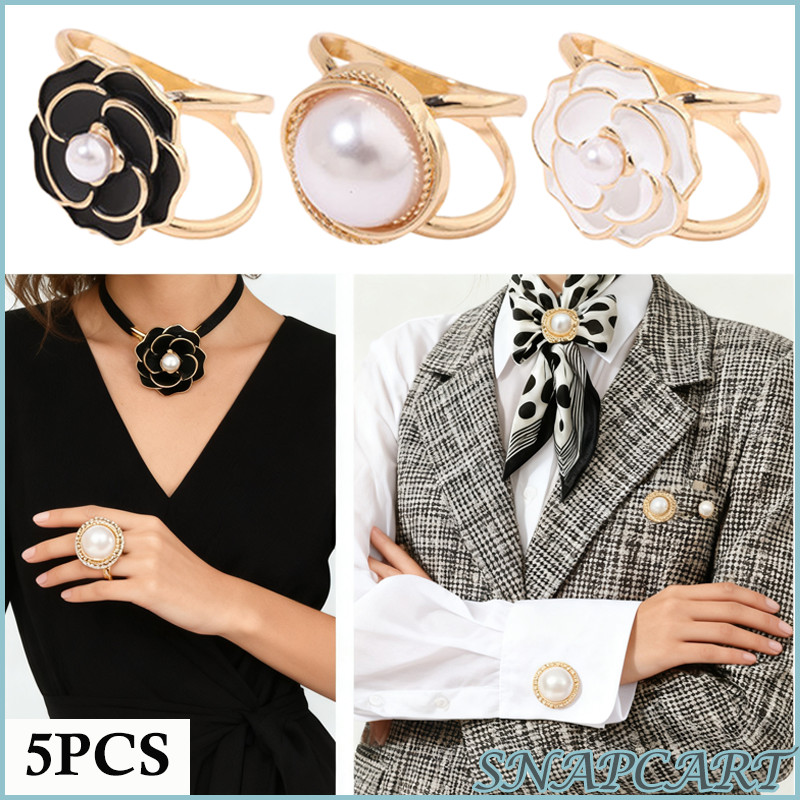 5PCS Bros Ring Cincin Mewah Besar Aksesoris Scarf Buckle Alloy Bros/Ring Bross Pearl Syal Scarf Hija