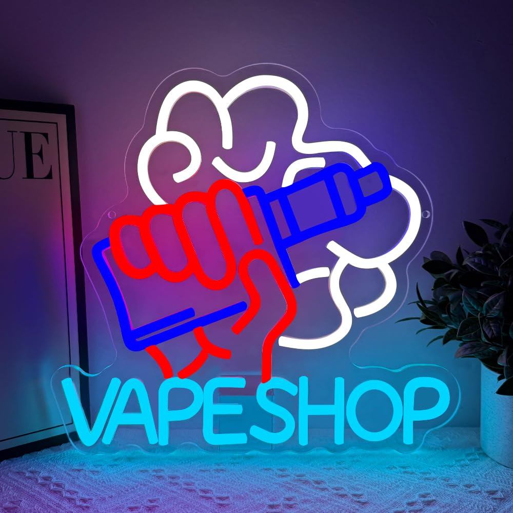 Vape Shop Neon Sign USB Powered Multi-Color LED Neon Light Wall Decor for Bar Office Smoke Shop - Bi