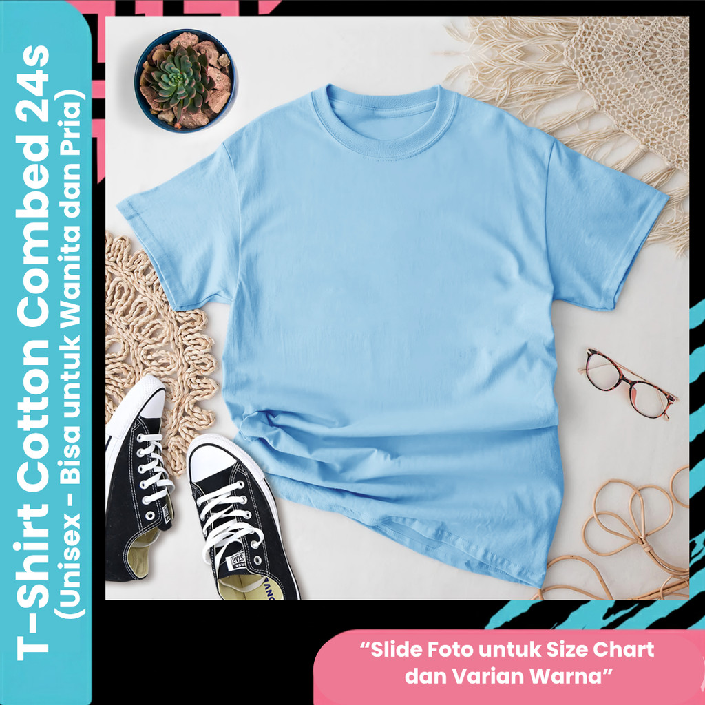 [DMZo] Kaos Polos Cotton Combed 24s T-Shirt Warna BIRU MUDA/LIGHT BLUE Baju Distro Parodi Unisex