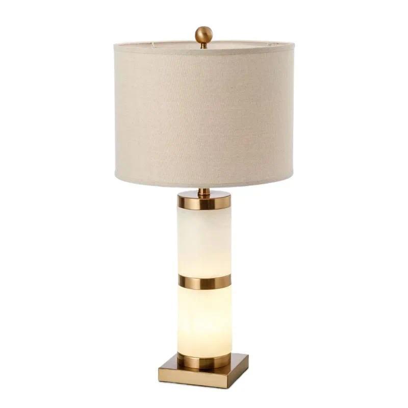 Modern highend hotel bed and breakfast bedside table lamp, cloth cover lamp, natural marble