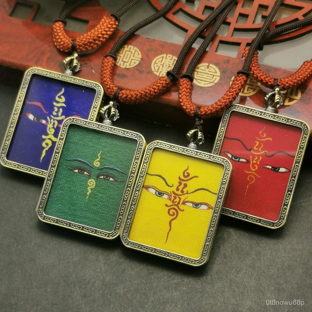 Portable Buddha Eye Gawa Box Pendant Green Tara Prajna Dharma Eye Thangka Fabric Painting Tibetan Sm