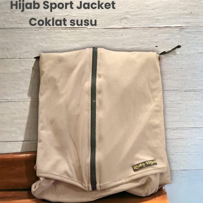HIJAB JAKET SPORT HOODIE OLAHRAGA RESLETING 2 IN 1 GAYA STYLISH KEREN - COKLAT SUSU