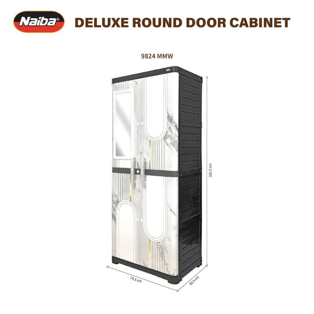 Naiba 9824 /9804 (JUMBO - FULL RAK) -  Lemari Plastik NAIBA ROUND DOOR CABINET Kaca MIROR + Kunci | 