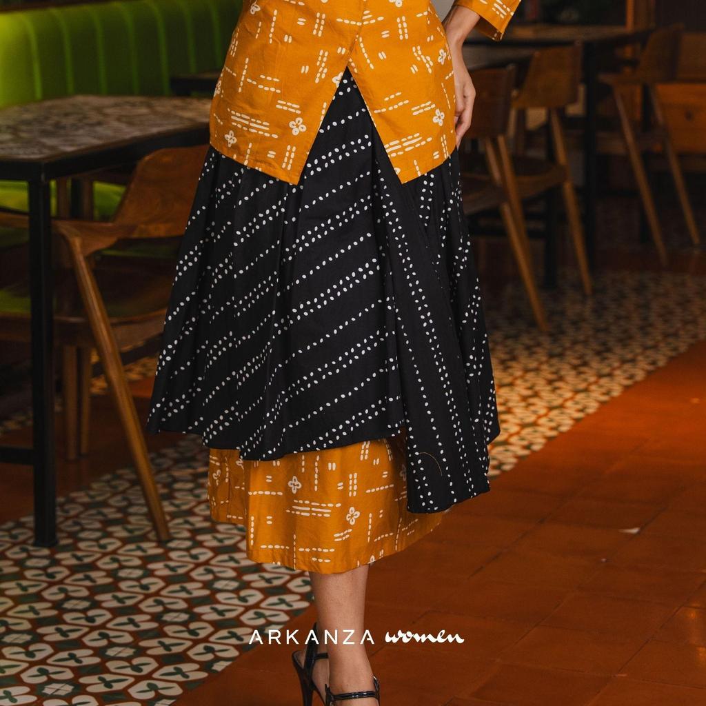 ARKANZA WOMEN Rok Batik Melati Kuning Bawahan Bawahan Wanita Katun Premium Modern Rempel Aline