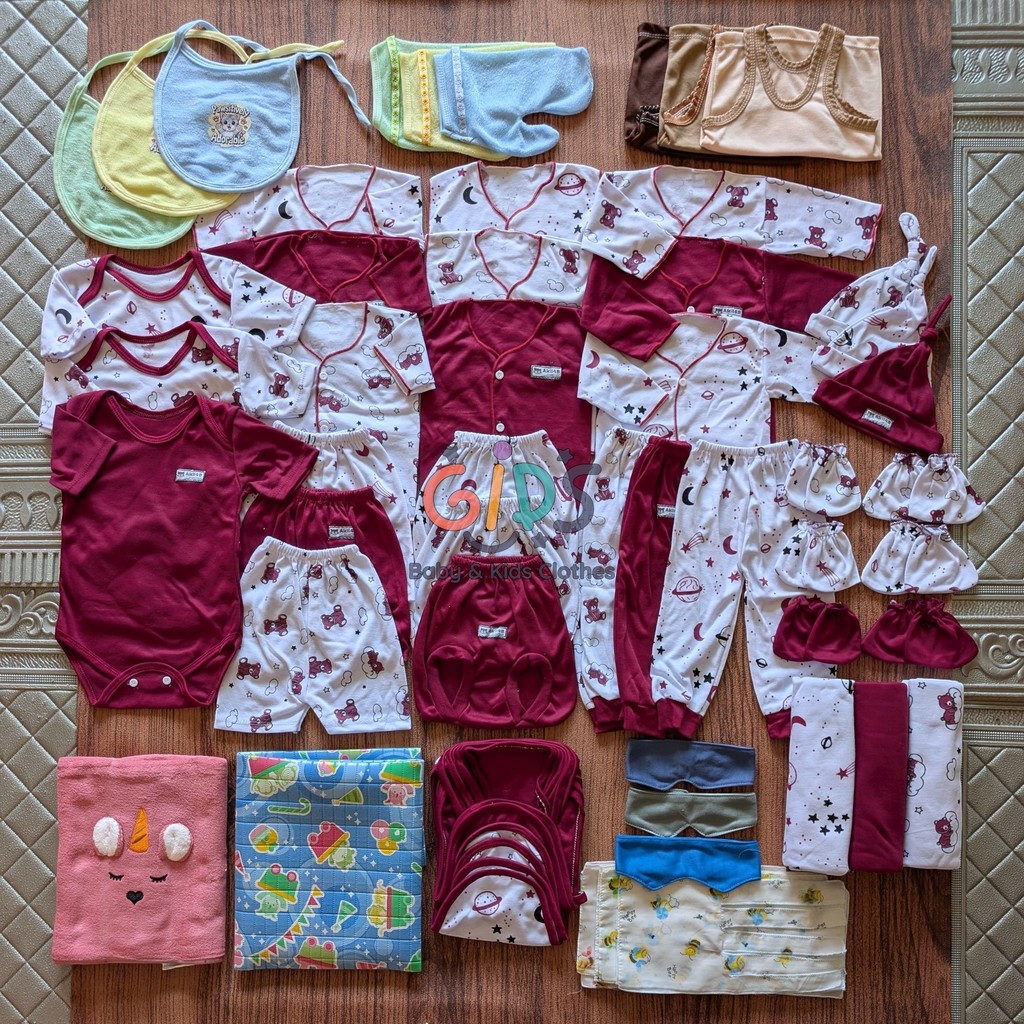 Paket Lahiran Bayi 65 PCS Set Newborn 0-3 Bulan Lengkap Baju Bedong Perlak Gulden Kids