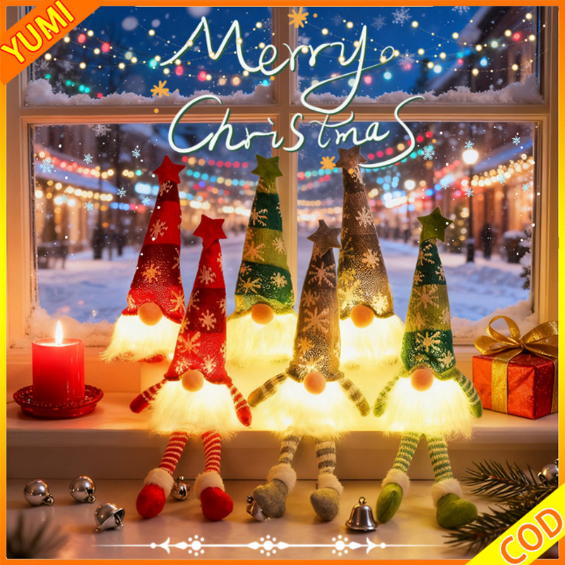 Boneka Natal Gnome Boneka Bercahaya Chrismas Boneka Boneka Natal LED Gnome Kurcaci Dekorasi Natal Ku