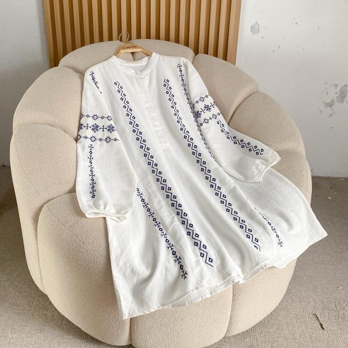 promo  -Laura Tunik Tunic atasan raya lebaran Idul fitri Ethnic Cantik Linen Muslim Panjang nita Kat