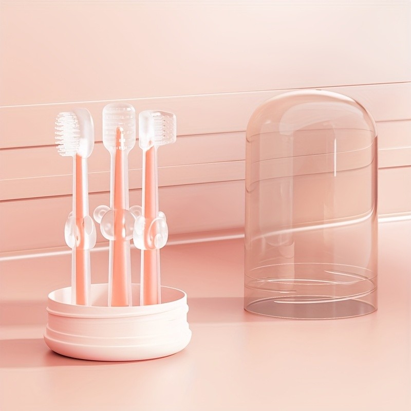 3pcs Silicone Baby Toothbrush with Wash Cup, Oral and Tongue Moss Cleaner Brush, Portable Oral Care 