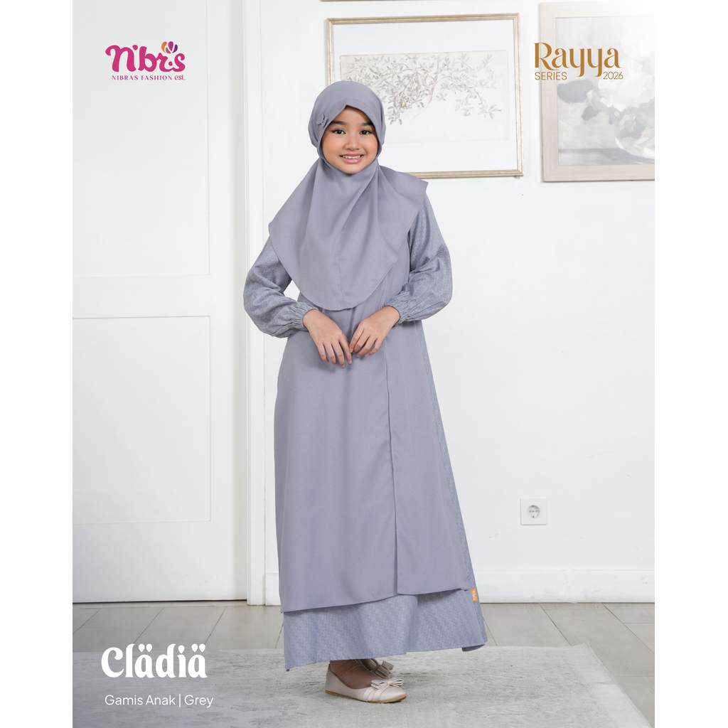 Sarimbit Nibras Cladia Baju Couple Keluarga Gamis Ibu Anak & Koko Ayah Dewasa Anak Cream NBRS Rayya