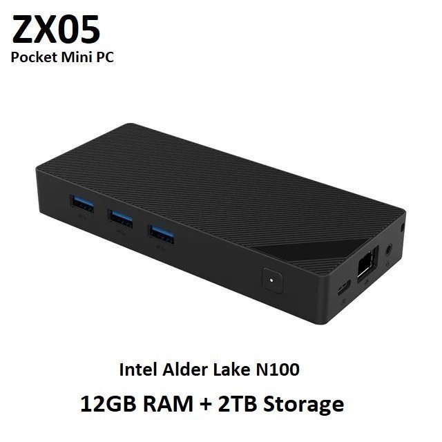 ZX05 Pocket Mini PC - Intel Alder Lake N100 - LPDDR5 12GB RAM SSD 2TB ROM