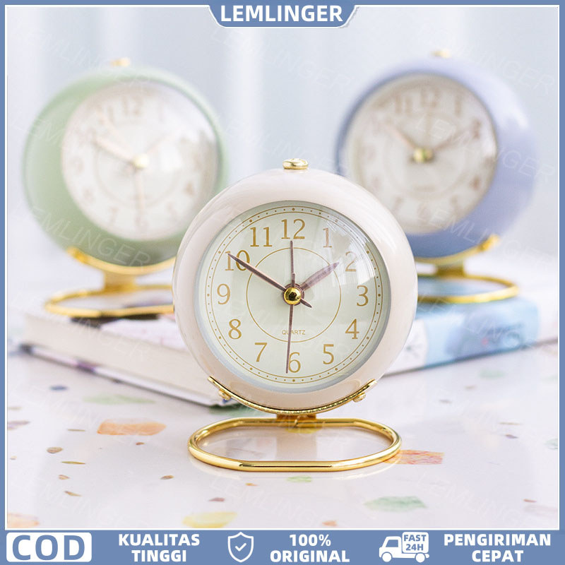 [LEMLINGER] Jam Weker Meja Belajar Alarm Aesthetic Retro Style Elegan Vintage  Lucu Premium Lengkap 