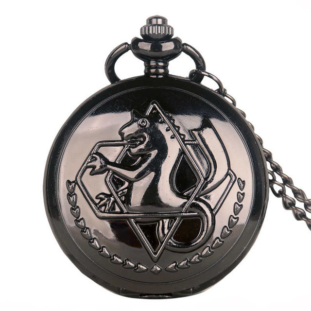 Retro FullMetal Alemist Edward Elric Cosplay Quartz Pocket Wat Vintage Black Pent Necklace Men Women