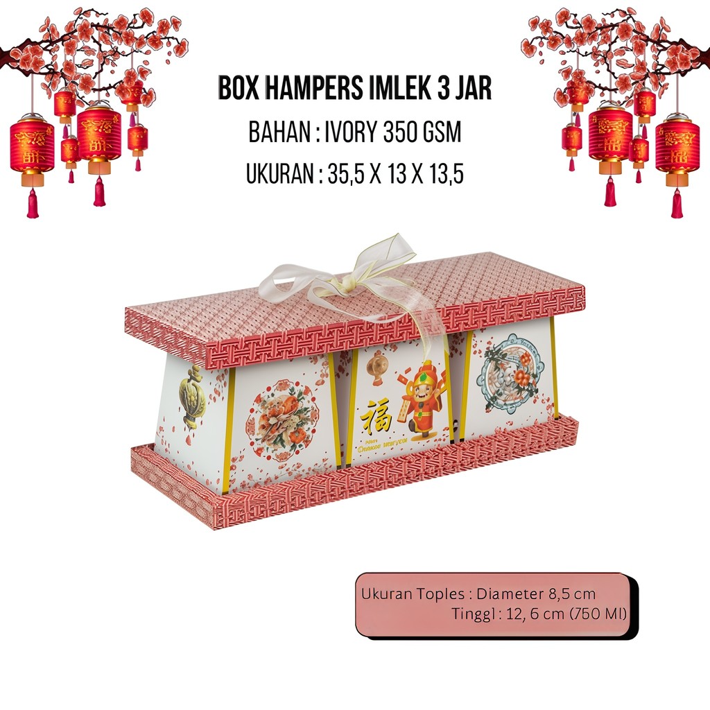 Dus / Box Imlek 3 Toples 750ml – Hampers Kue Kering / Cookies Imlek Eksklusif & Premium (Isi 5 PCS)