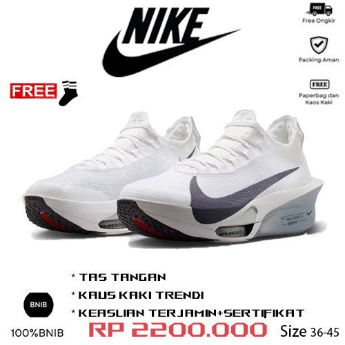 Sepatu Lari Marathon Air Zoom Alphafly%3 Hitam dan Putih Carbon Plate Sepatu COD