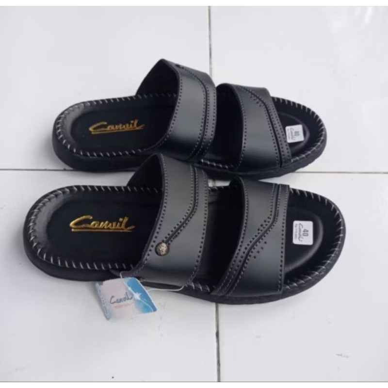 Sandal Pria Carvil Original Jepit Kulit Jahitan Double Terbaru