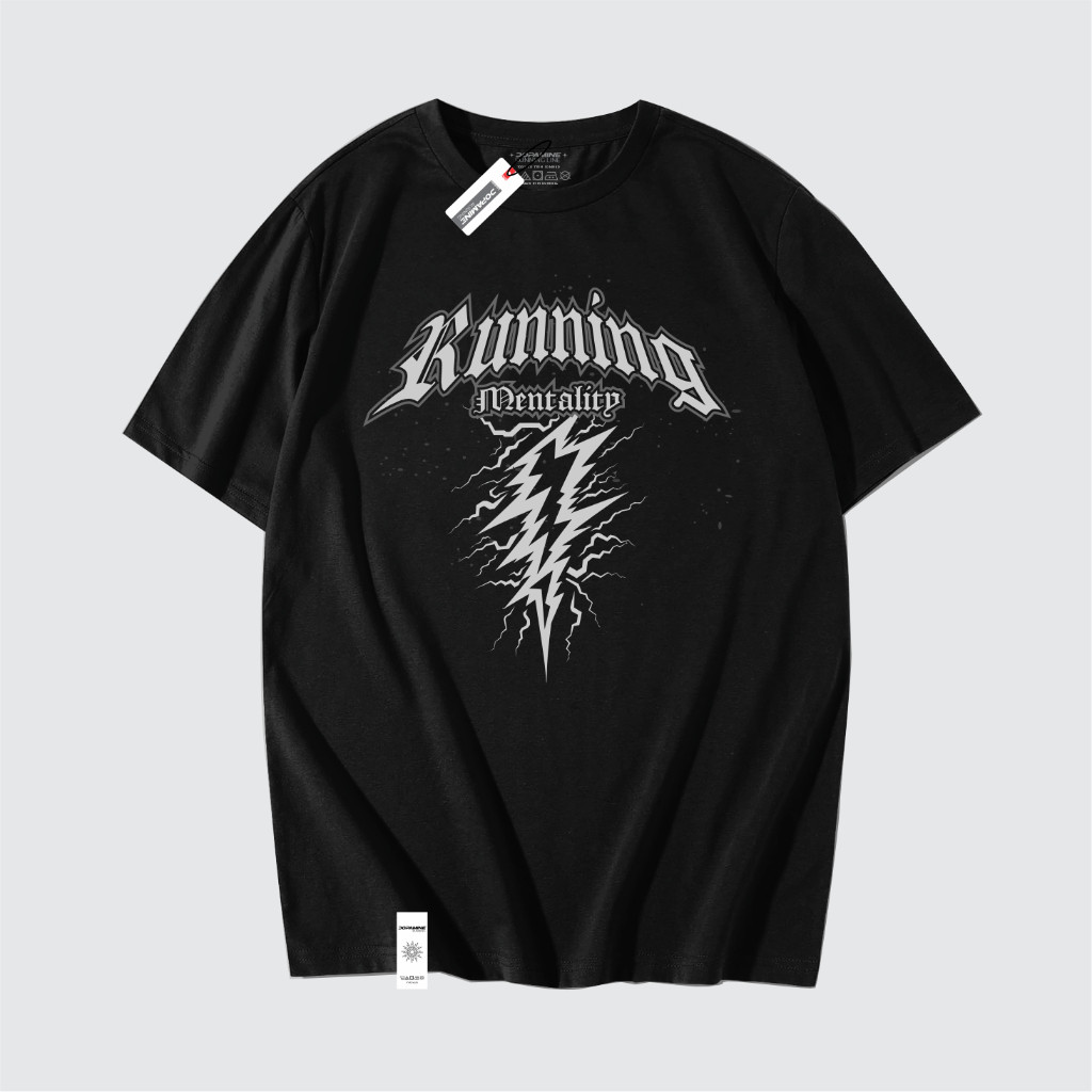 DOPAMINE Baju Kaos Olahraga Lari Pria Running T-shirt Hitam LASERSHOT Cotton 24s - Running Mentality
