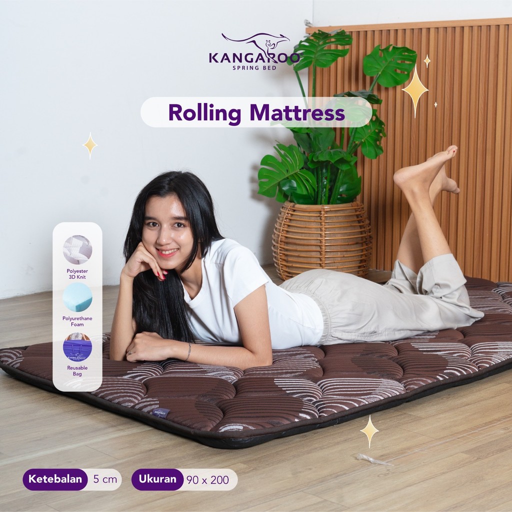 Rolling Mattress - Kasur gulung praktis & Ekonomis - Kangaroo Bedding Matras Busa