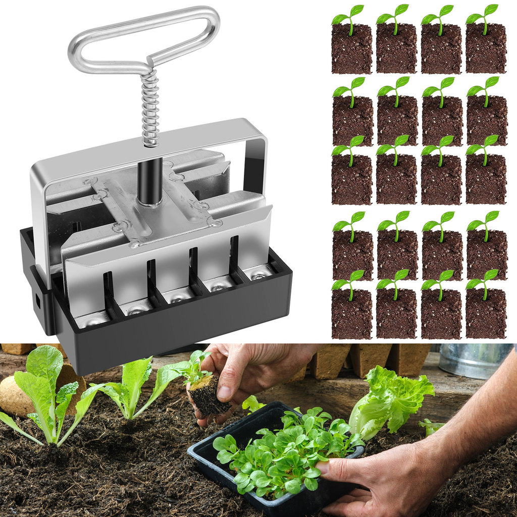 34inch Handheld Seedling Soil Blocker Soil Block Maker Stainless Steel Seedling Nursery Tool Durable