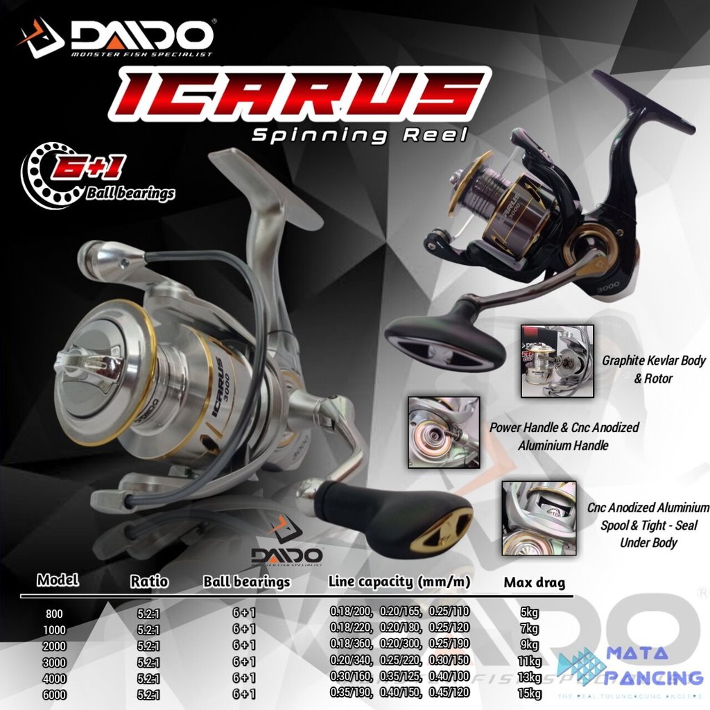 Reel daido icarus power handle 1000 2000 3000 4000 6000 salt water spinning reel
