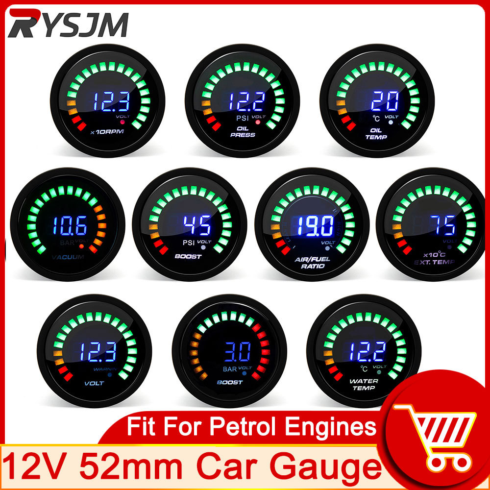 AD 52MM Water Temperature Meter 20 LED gital splay Boost Gauge Oil Pressure Oil Temp Voltmeter AFR E