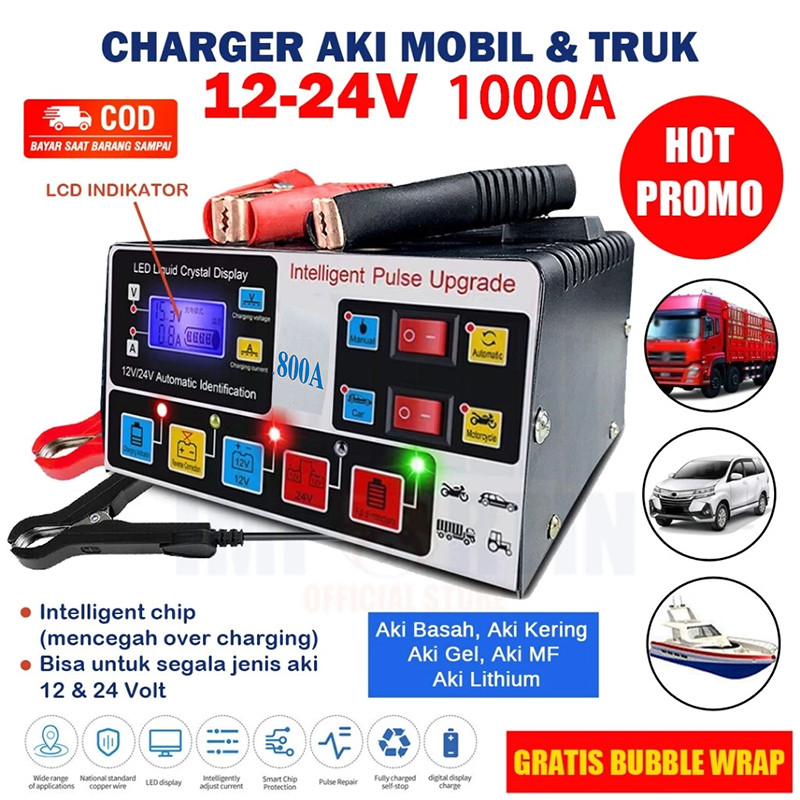 Charger Aki Otomatis Mobil Pengisi daya 12V/24V/ Cas Aki/Alat Cas Aki Mobil/Cas Aki Motor Dan Mobil