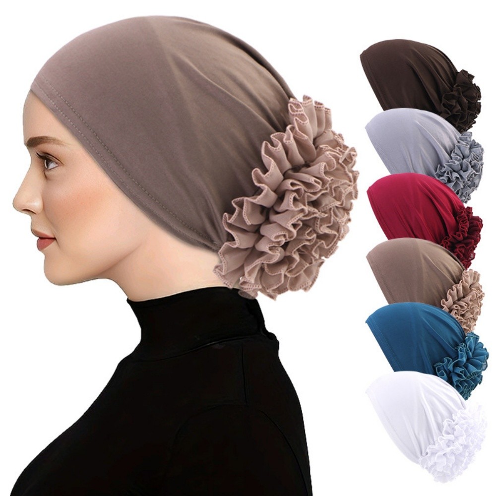 Topi ikat kepala bunga besar wanita, penutup kepala kain elastis, jilbab perawatan rambut