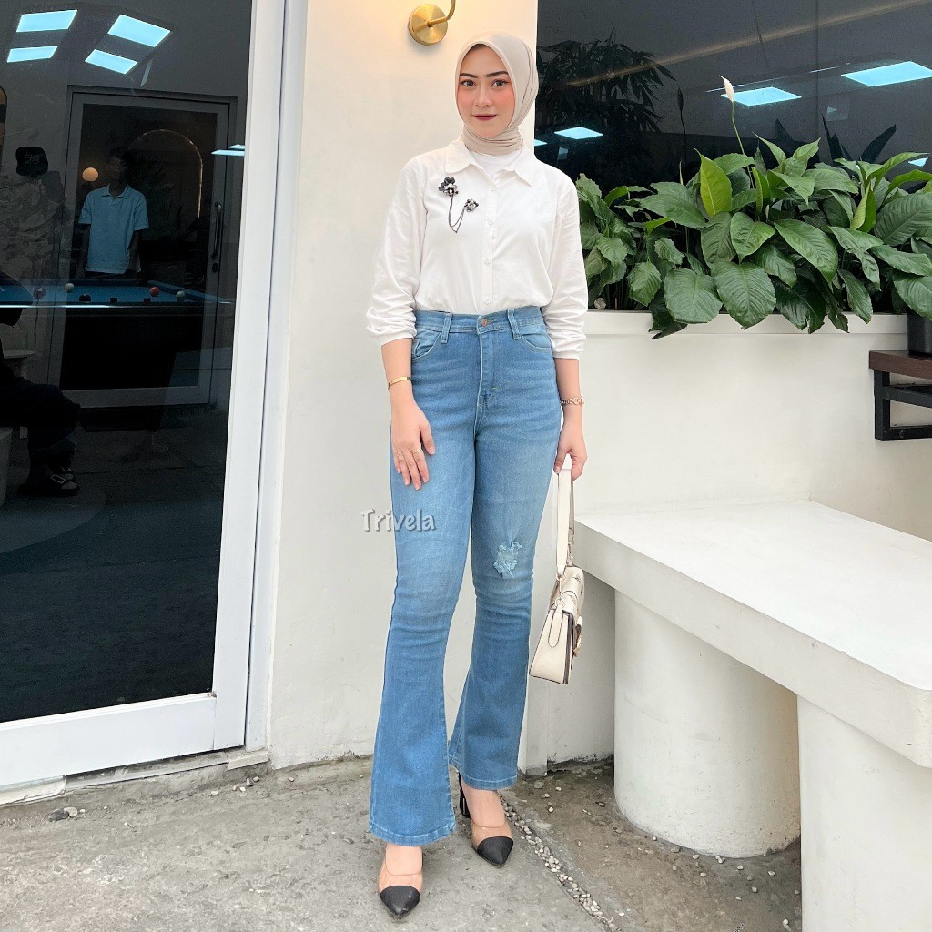 SC TRIVELA - CARLA LOOSE CUTBRAY JEANS WANITA SOBEK LAPIS ANTI NGATUNG