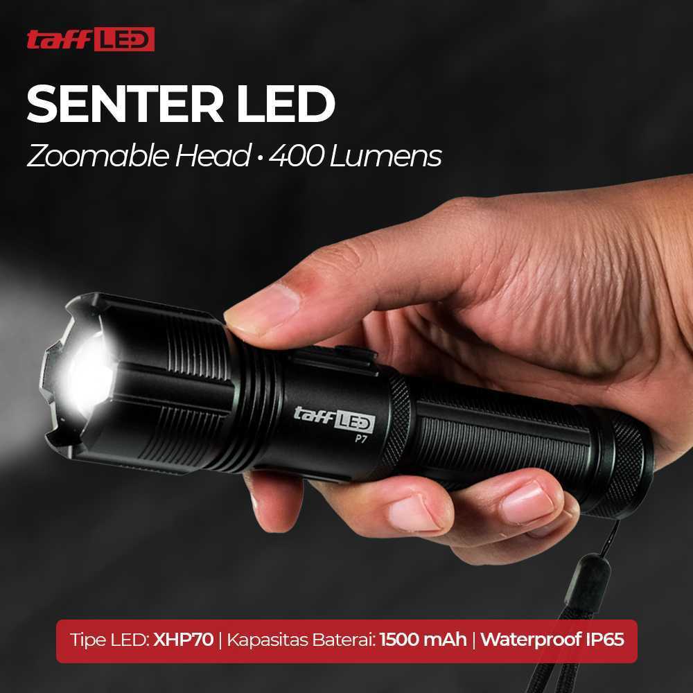 TaffLED Senter LED Tactical Flashlight Zoomable Head XHP70 400 Lumens - P7 Original 99 Engine