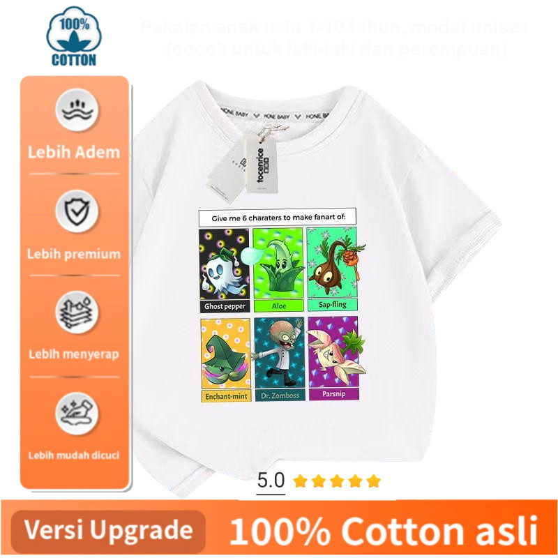 kualitas tinggi tongzhuang 1-10Tahun  Kaos Anak Bunga-bunga Kain Katun Pendek Perang Melawan Zombie
