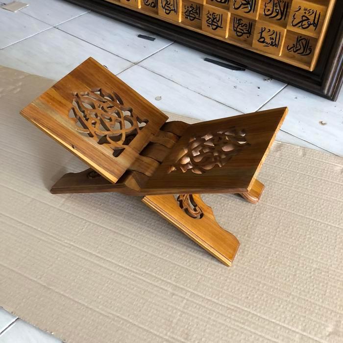 rekal / stand al-qur'an tempat baca alquran ukiran kayu jati TM