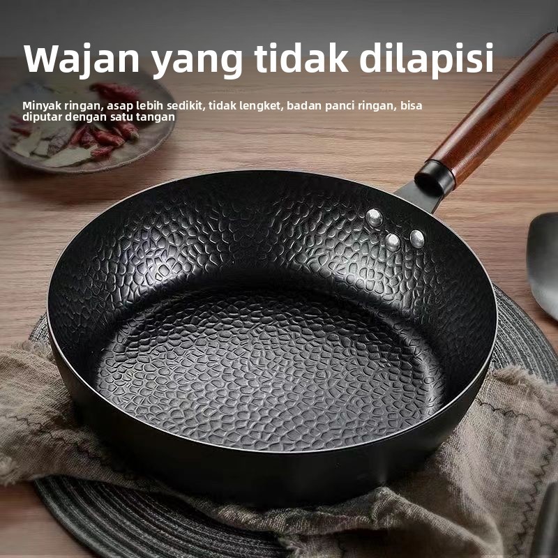 Wajan Besi Datar Dasar Datar Buatan Tangan Gaya Sama Multifungsi Wajan Goreng Kuno Tanpa Lapisan Tan