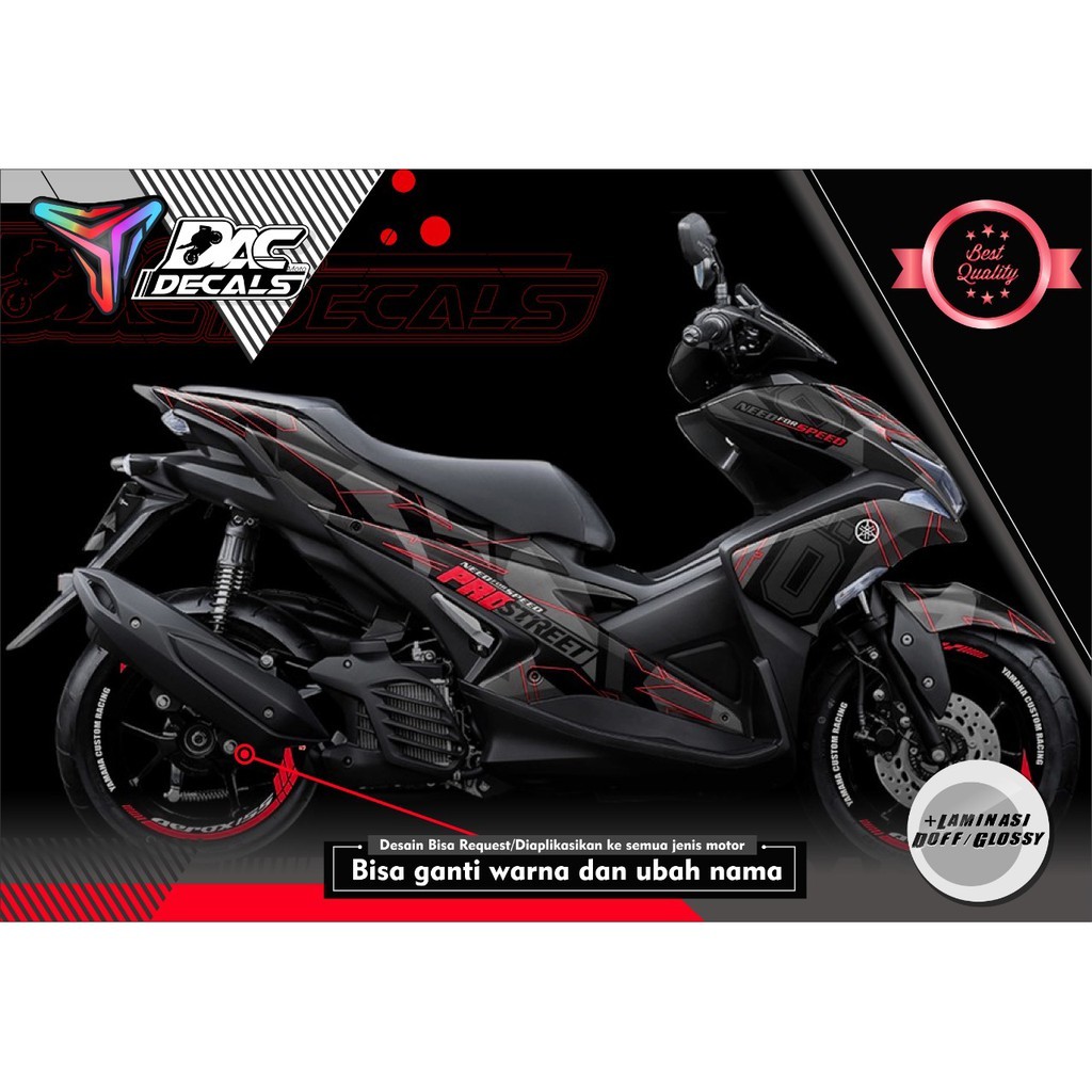 Sticker decal full body Yamaha Aerox Hitam Gerafis Merah