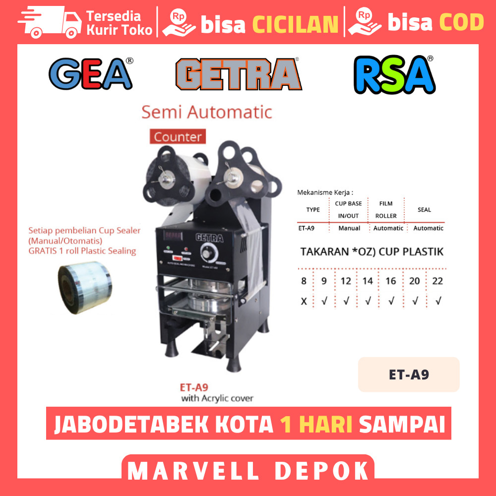 Cup Sealer Otomatis Getra Et A9 Cup Sealer 22 Oz Digital Counter Garansi Resmi