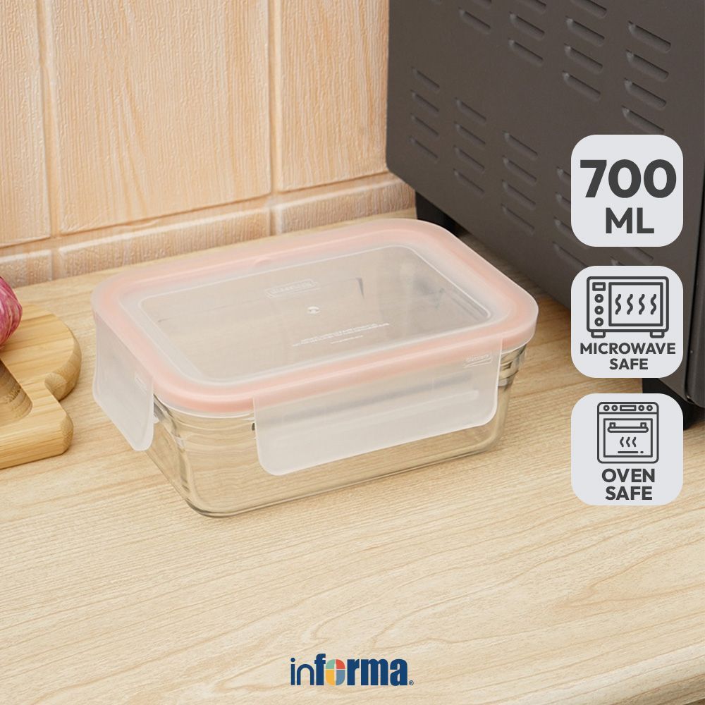 Informa Glasslock 700 ml Wadah Makanan Oven Smart - Orange Food Container Kotak Makan Food Grade Ser