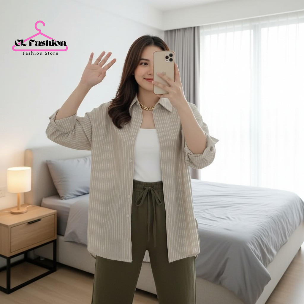 OXFORD Kemeja Wanita Katun Salur