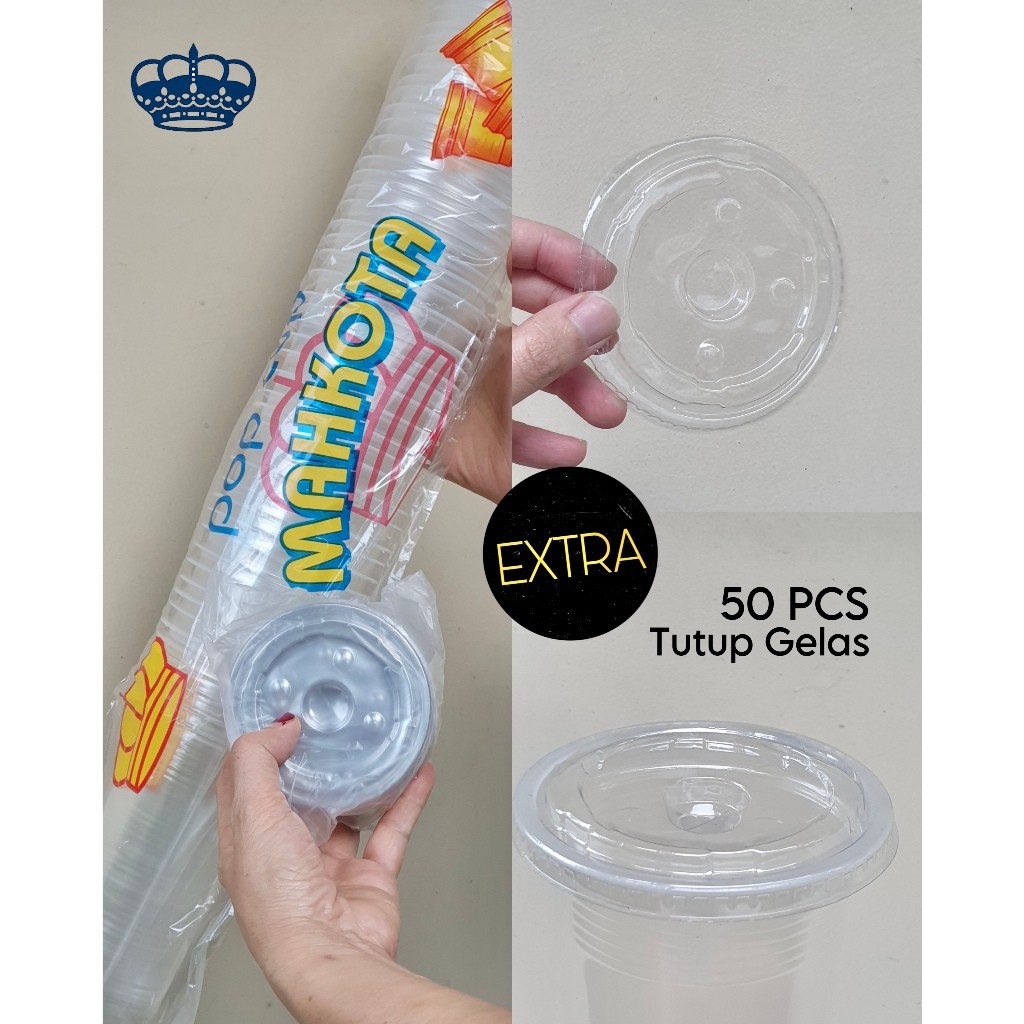 Gelas Cup Plastik 22 oz MAHKOTA 50 Pcs 8 Gram + Tutup | Cup Minuman Es Teh