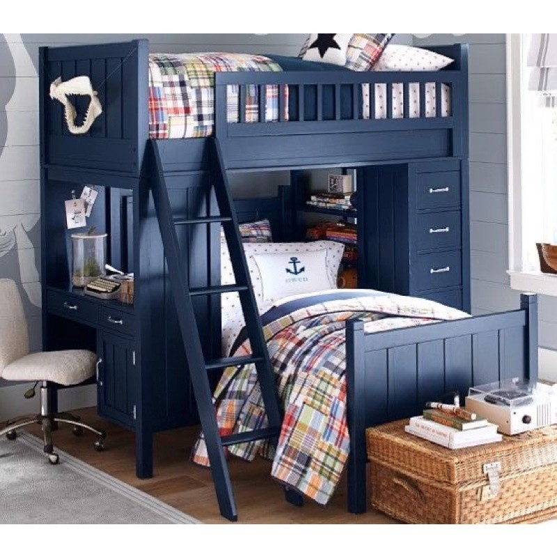 Tempat tidur anak tingkat dipan double full laci