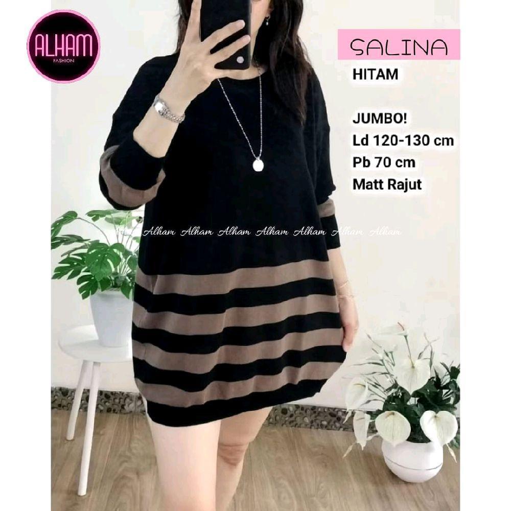 Salina Sweater Atasan Rajut Motif Garis Jumbo Oversize Stretch