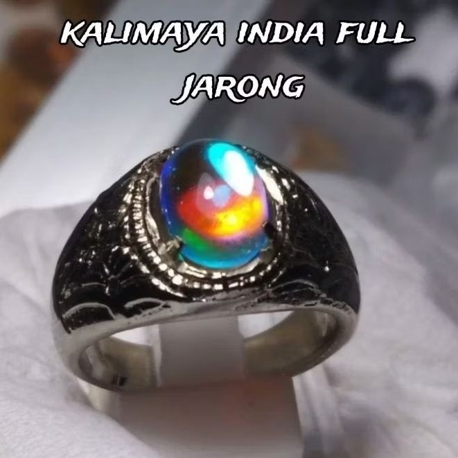 Cincin Batu akik kalimaya india full jarong menyala