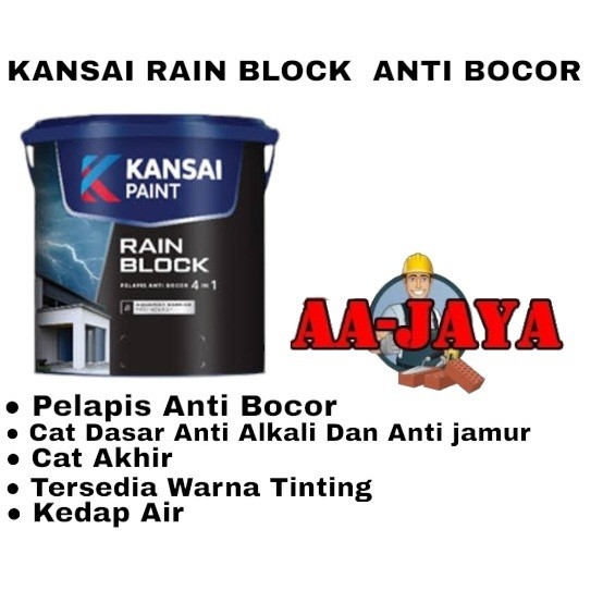 [KIMIKU 99] CAT TEMBOK KANSAI RAIN BLOCK  CAT ANTI BOCOR UKURAN 1 KG WARNA (PUTIH,ABU-ABU,TRANSPARAN