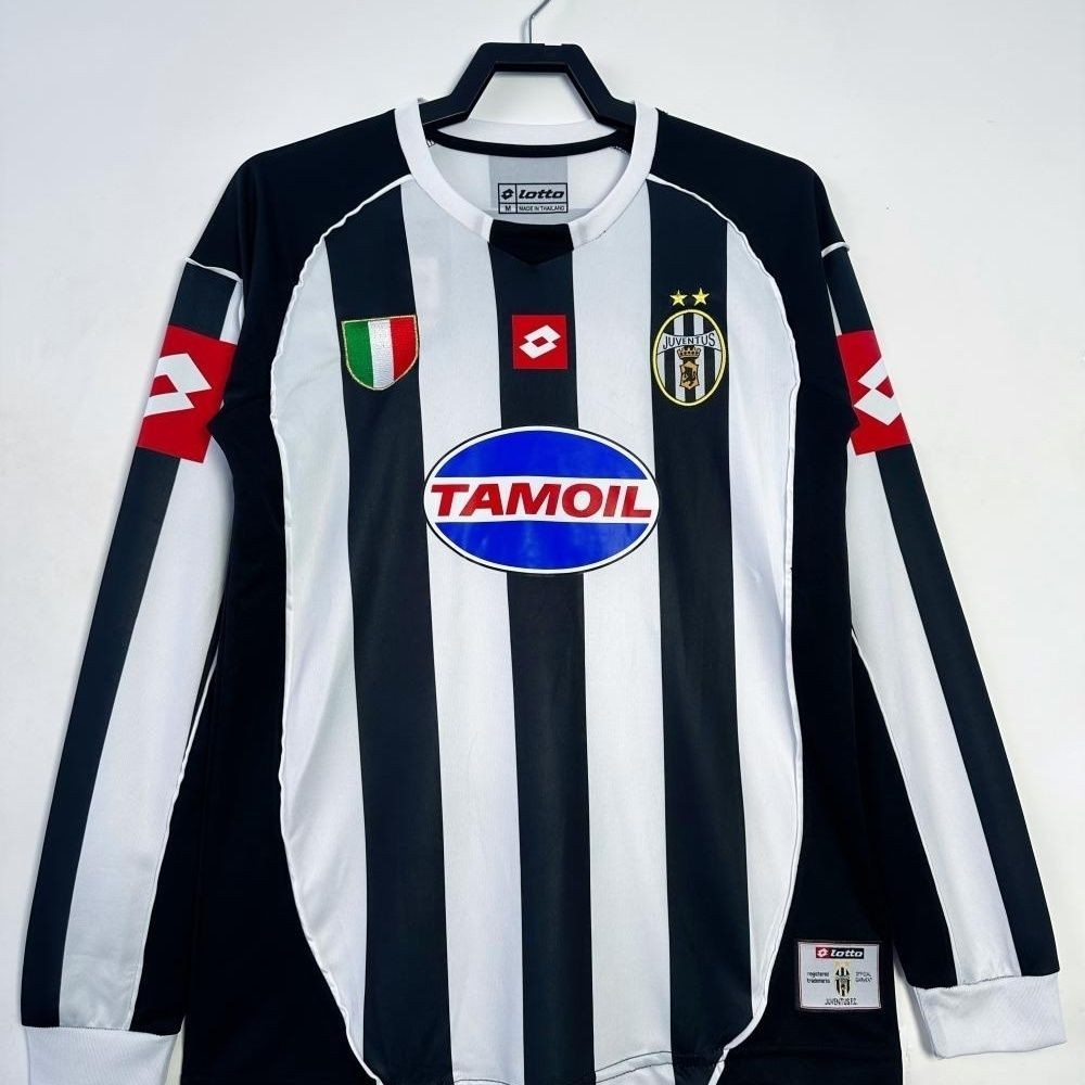 Jersey Sepak Bola Lengan Panjang Retro Dewasa 2002-03 Juventus Home T shirt pria