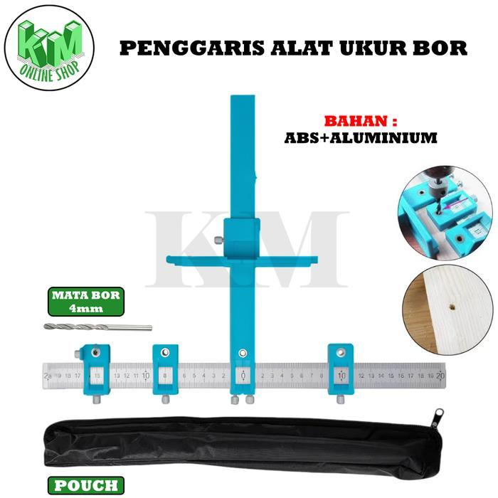 Penggaris Kombinasi 4 Lubang Alat Mal Titik Bor Multifungsi Woodworking Drilling Aid Tool