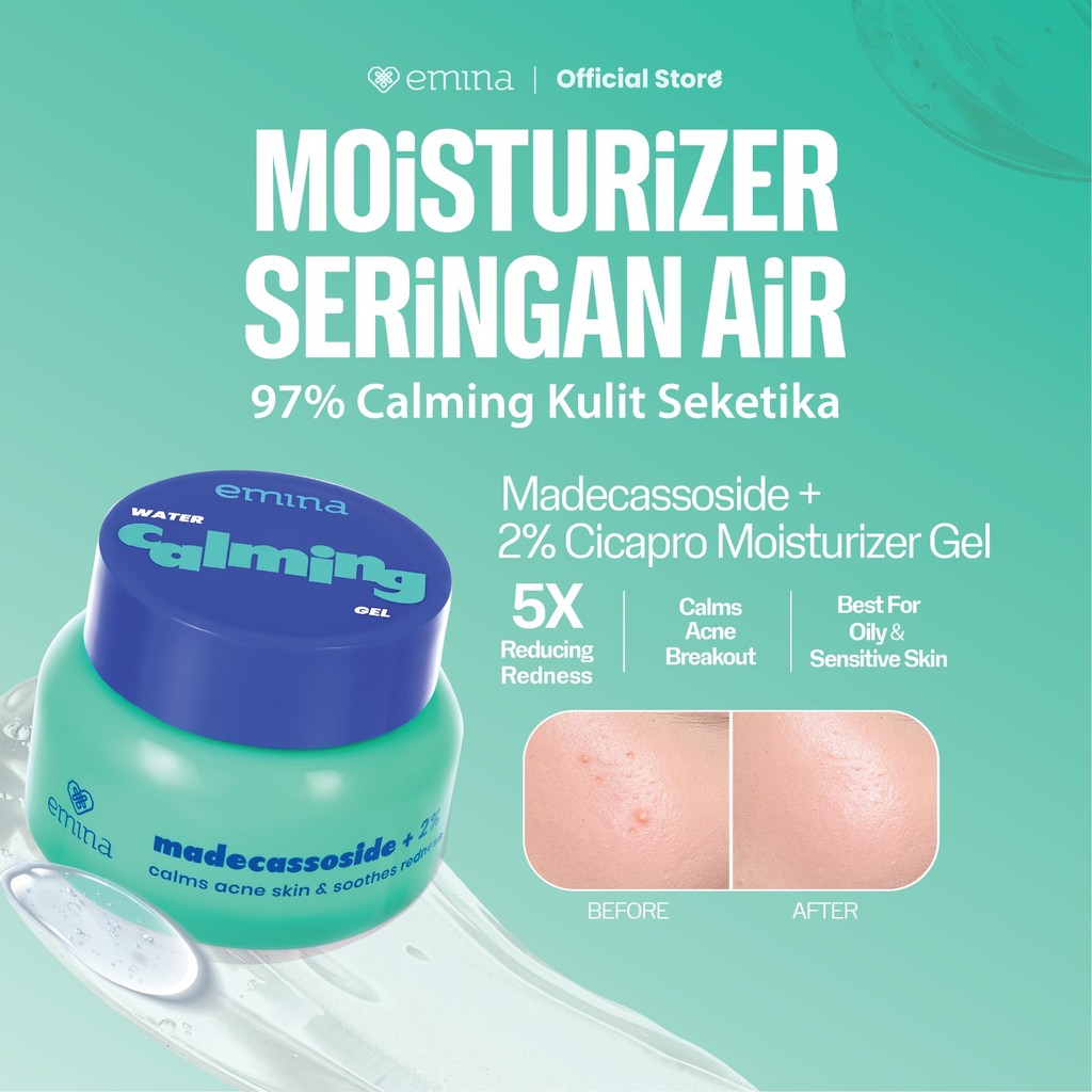 Emina Water Calming Gel Moisturizer 30g | Mengurangi Jerawat & Meredakan Kemerahan, Soothing, untuk 
