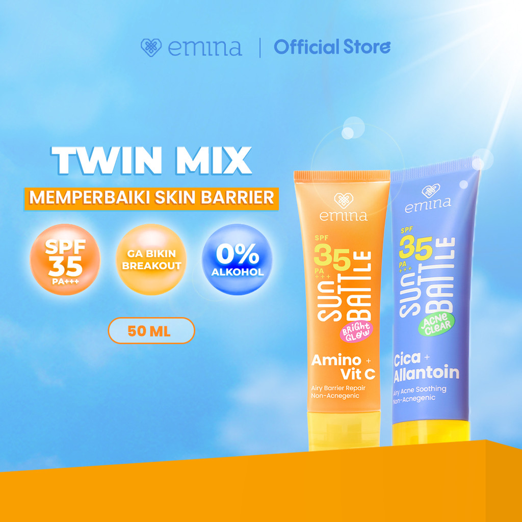 [TWIN PACK] Emina Sun Battle Bright Glow SPF 35 PA+++ 50 ml 2pcs - Paket Dua Sunscreen Serum Amino V