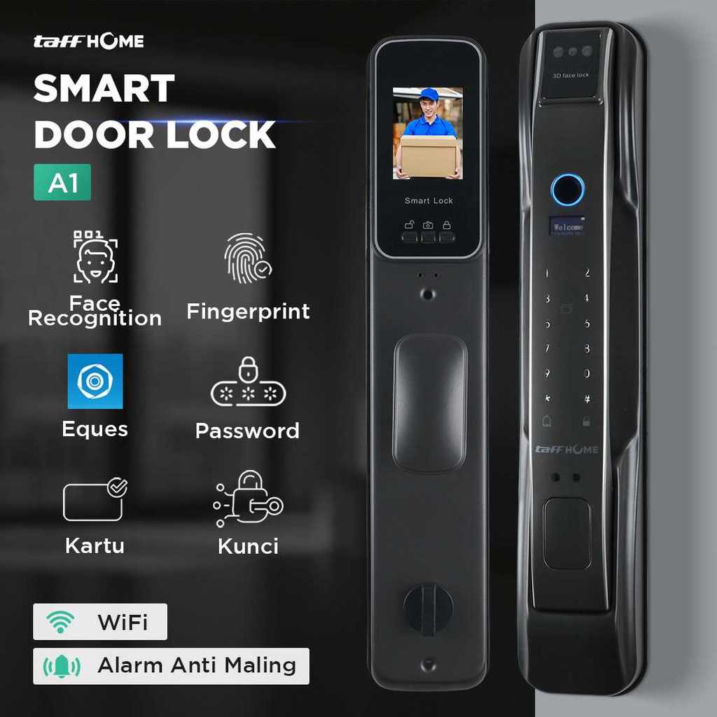 Kunci Pintu Digital Smart Door Lock 3D Wajah Fingerprint aluminium kartu Password