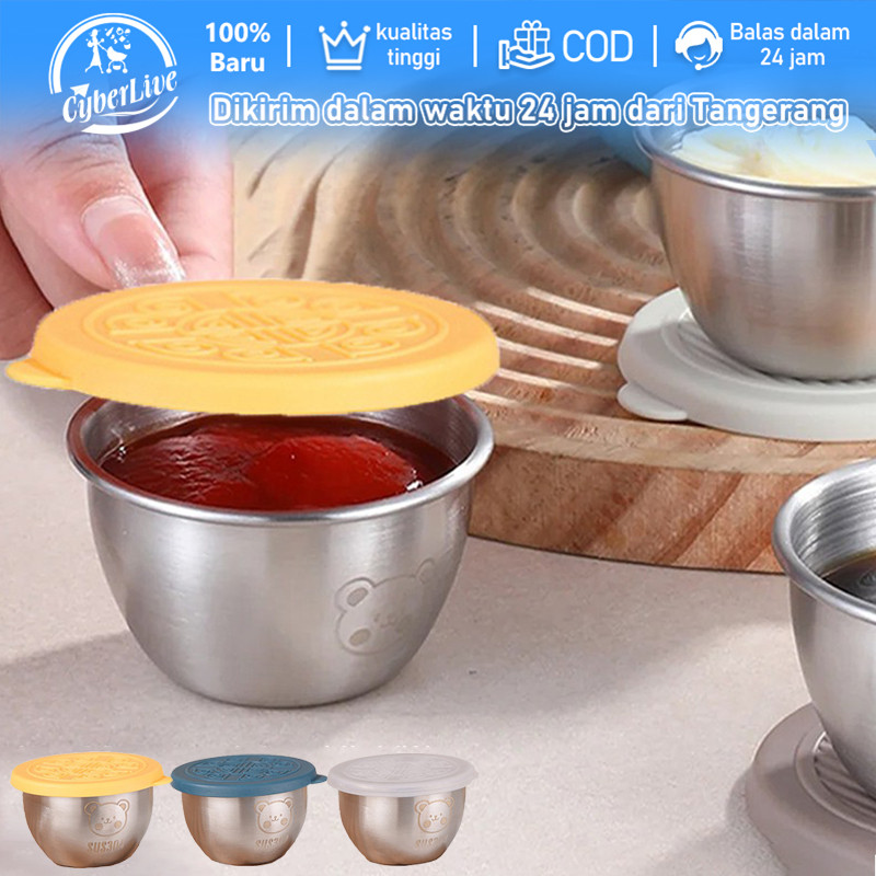Wadah Saos Stainless Steel 304 Anti Karat Anti Tumpah Dengan Tutup Rapat Cup Wadah Sayur Serbaguna