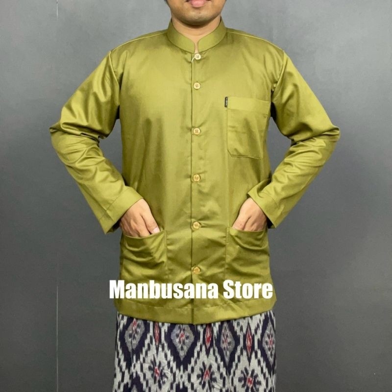 Jerry OFC - Baju Koko Saku Depan Bawah Kerah  Muslim Pria Dewasa