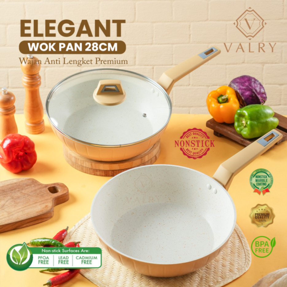 VALRY WAJAN WOK PAN BESAR white granit anti lengket panci super pan premium ELEGANT WOK 28CM